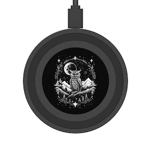 Mystical Owl Wireless Charging Pad for Smartphone, Universal iPhone Android Charging Station, Spirit Animal Phone Charger, Witchy Gift