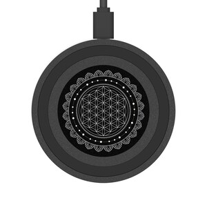 Sacred Geometry Flower of Life Wireless Charging Pad for Smartphone, Universal iPhone Android Charging Station Phone Charger, Spiritual Gift