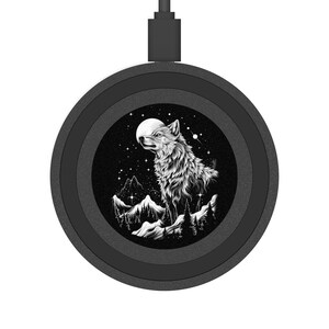 Mystical Wolf Wireless Charging Pad for Smartphone, Universal iPhone Android Charging Station, Spirit Animal Phone Charger, Witchy Gift