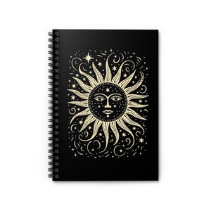 Celestial Sun Moon and Stars Lined Spiral Notebook | Spiritual Astrology Witchy Boho Journal Diary | Composition Notebook | Boho Notebook