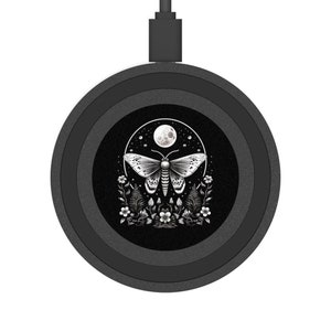 Mystical Moth Wireless Charging Pad for Smartphone, Universal iPhone Android Charging Station, Spirit Animal Phone Charger, Witchy Gift