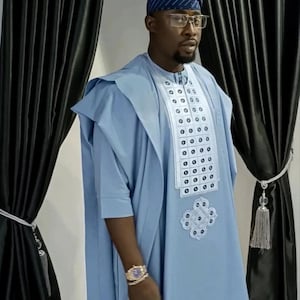 Fola African men agbada/ 3 piece set/African men clothing/dashiki/ Men's fashion/ Handmade clothing/Dashiki/Wedding suit/Groom suit