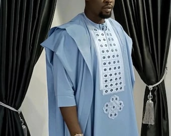 Handmade African Men's Agbada: 3-Piece Wedding Groom Suit