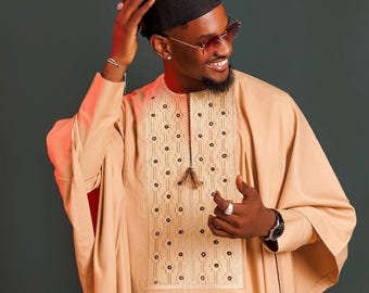 Isola African Men's Agbada: Nigerian Wedding Attire, Groomsmen Outfit