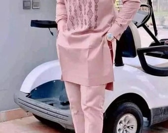 Trendy African men&#39;s Kaftan/African men&#39;s clothing/Groomsmen wedding suit/African men Dashiki/Tunic shirt/Prom/Groom suit