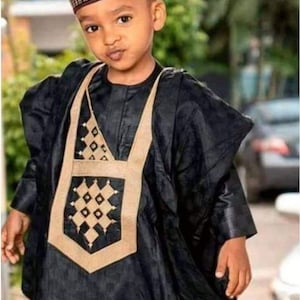 African Agbada Outfit: Men Wedding Attire, Boys Birthday Suit