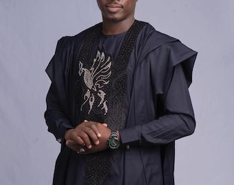 Custom Men's Agbada Suit: 3-Piece African Wedding Outfit