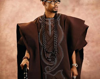 African Men's Agbada 3-Piece Suit: Wedding Attire, African Traditional clothing, Handmade Aso oke