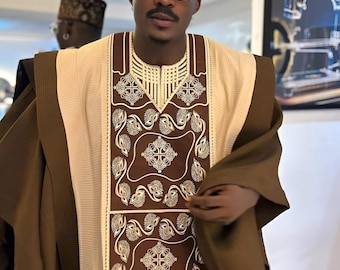 Men's 3-Piece Agbada Set: African Wedding Groom Outfit
