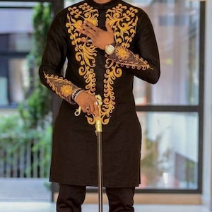 Soji afroamerikanisches Herrenhemd mit passender Hose / Herrenbekleidung / Groomsmen Hochzeitsanzug / Dashiki / Bräutigam Anzug / Abendkleid / Sommerkleidung