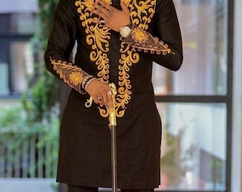 Soji African American men&#39;s shirt with matching pants/Men&#39;s clothing/ Groomsmen Wedding suit/Dashiki/Groom Suit/Prom dress/Summer Wears