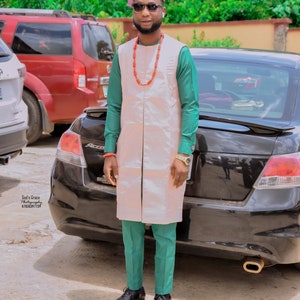 Igwe African men 3pcs overall jacket with inner top and pants clothing/ Wedding suit/Dashiki/Groom suit/Groomsmen Outfit/prom dress/summer