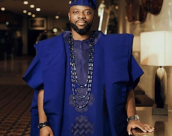 Handmade African Aso-oke Agbada: 4-Piece Wedding Suit