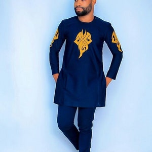 Samol frican-America men&#39;s 2pcs shirt and matching pant/ men clothing/ wedding suit/dashiki/groom suit/grooms men/prom dress/summer