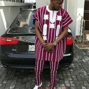 Ademola African Traditional Aso-oke/Dashiki/African wedding outfit/Groom and Bride wedding Suit/ Best of Nigeria&#39;s traditional suit