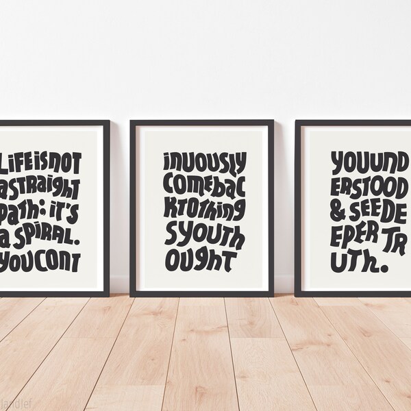 Handwritten Motivational Triptych PRINTABLE | Black and White | Modern Room Decor | Minimalist Art | Modern wall art