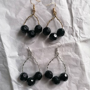 Dangle Earrings, Drop Earrings, Gold Earrings, Silver Earrings, Black and Gold Earrings, Black and Silver Earrings, Noir.