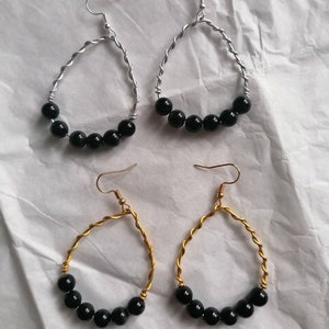 Dangle Earrings, Drop Earrings, Gold Earrings, Silver Earrings, Black and Gold Earrings, Black and Silver Earrings, Noir.