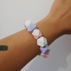 Pastel bracelet, wooden bracelet, octagonal bracelet, statement bracelet, stretch bracelet, wooden bracelet, We Octagonal.