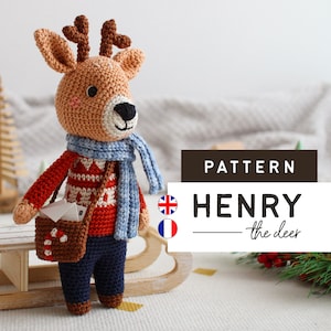 Amigurumi Crochet PDF Pattern, Henry the Reindeer français english
