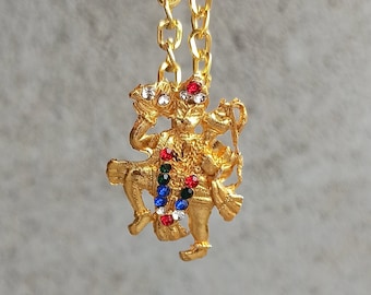 Ciondolo Lord Hanuman, ciondolo in ottone del dio indù Hanuman, ciondolo della divinità indù del dio scimmia indiano, amuleto di protezione indiano Kavach, fatto a mano