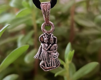 Ciondolo Radha Krishna, medaglione di gioielli indiani con catena, Hare Krishna, fascino Radhe Krishn