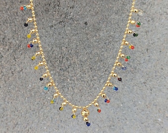 Collana in ottone con cristalli colorati, collana da festa, collana in stile indiano Bollywood, collana elegante Bollywood, regalo di compleanno per lei