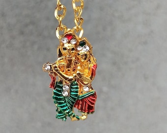 Collana Radha Krishna, collana con ciondolo del dio indù Radha Krishna, collana religiosa indiana, collana Krishna, dio indù dell'amore