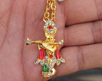 Lord Krishna pendant/ Lord Krishna necklace/ Kanha necklace/ Pendant With Chain / Hindu jewelry/ Religious necklace / Brass Krishna Necklace