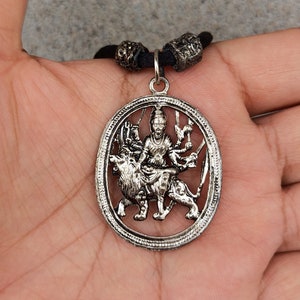 Durga Mata Halskette, Versilberung Durga Mata Anhänger, Mata Durga, Hindu Göttin Durga Mata