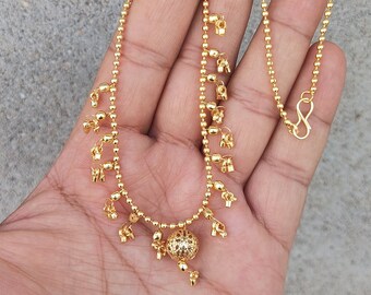 Collana in ottone Boho, collana in ottone con pallina dorata, collana con perline dorate, collana da sposa in ottone, regalo di anniversario, collana unica fatta a mano