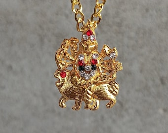Durga Mata Necklace, Hindu Deity Mahavidhya Goddess Maa Durga Tribal Necklace, Goddess Durga Mata Pendant With Chain