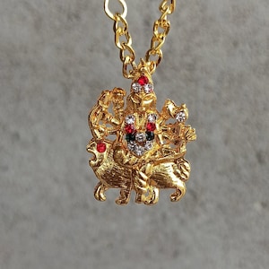 Durga Mata Necklace, Hindu Deity Mahavidhya Goddess Maa Durga Tribal Necklace, Goddess Durga Mata Pendant With Chain