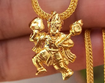 Lord Hanuman Pendant, Hindu God Hanuman Golden Locket, India Monkey God Hindu deity Charm Pendant, Indian Protection Amulet Kavach