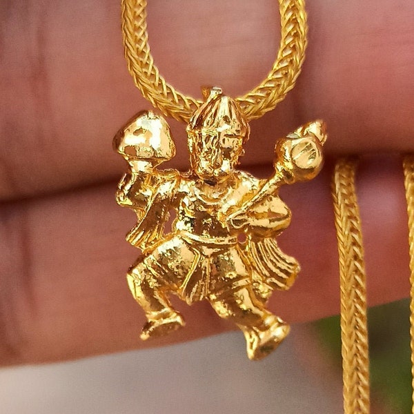 Pendentif Lord Hanuman, médaillon doré du dieu hindou Hanuman, pendentif de charme de la divinité hindoue du dieu singe de l'Inde, amulette de protection indienne Kavach