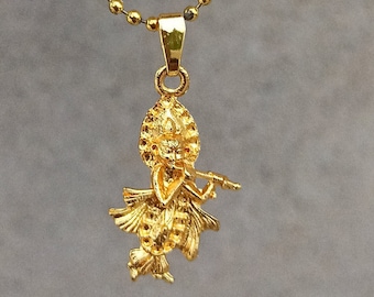 Ciondolo Lord Krishna, ciondolo in ottone raffigurante il dio indù Krishna, Lord Krishna con flauto, regalo fortunato