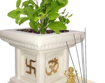 Handcrafted Tulsi Planter – Indian Sacred Basil Pot for Home & Garden, Spiritual Decor, Vastu Positive Energy Gift&quot;