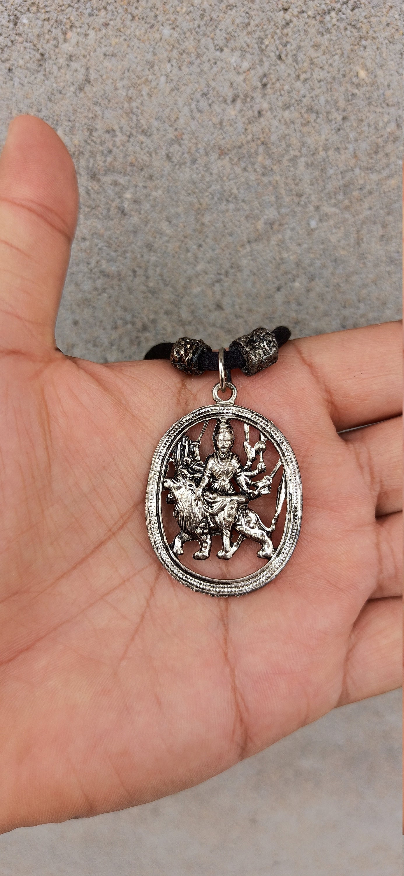 Durga Mata Necklace, Silver Plating Durga Mata Pendant, Mata Durga, Hindu Goddess Durga Mata