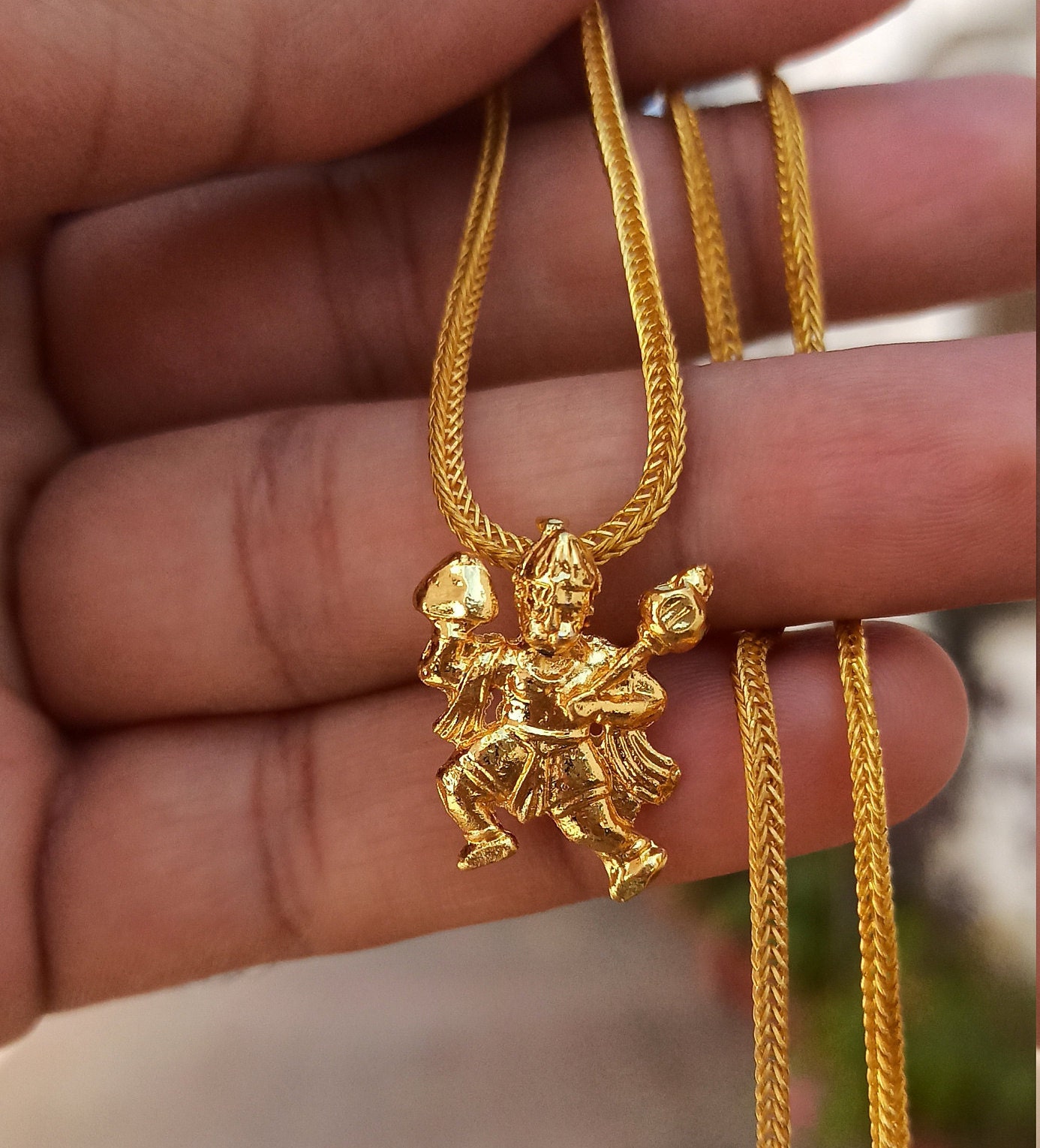 Lord Hanuman Pendant Hindu God Hanuman Golden Locket India Etsy