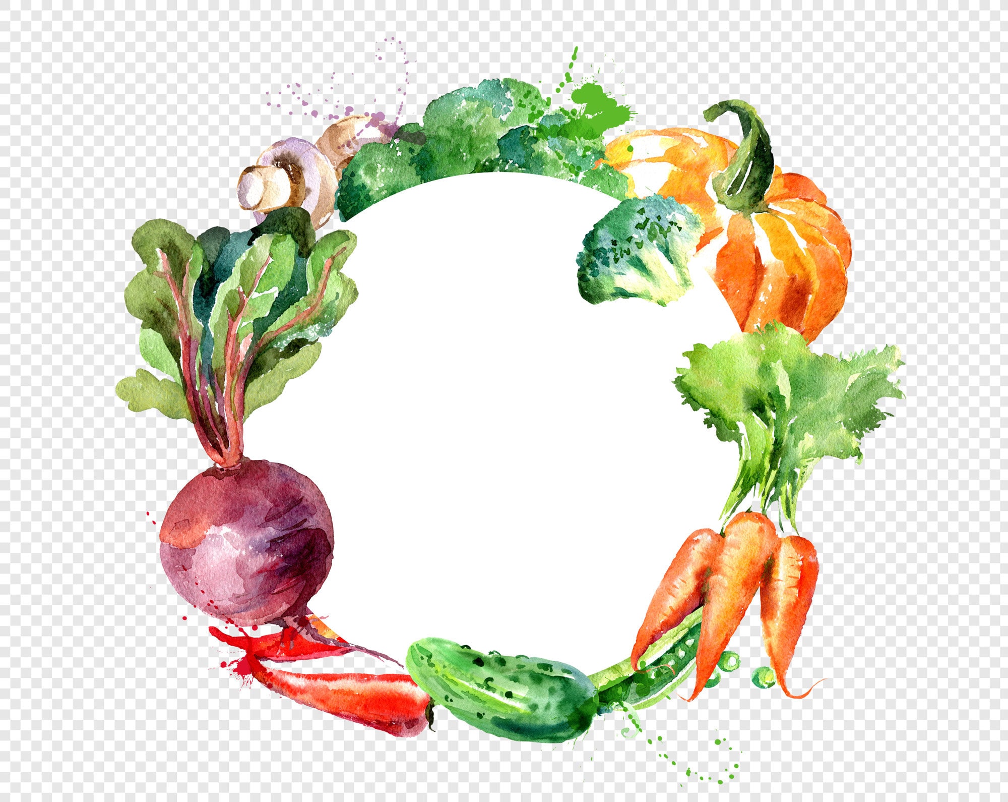 Watercolor Vegetables Frame Png Clip Art Vegan Food Clipart Etsy