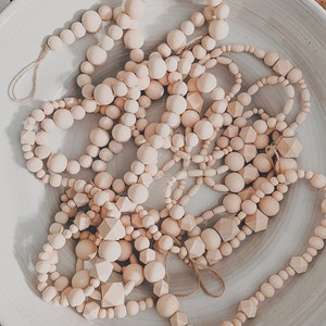 Wood Bead Christmas Tree Garland: Scandinavian, Boho, Farmhouse Mantel Decor (6ft/8ft)