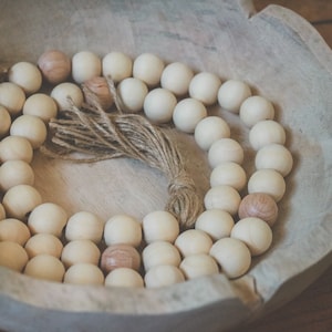Chunky Wood Bead Garland with Accent Beech Beads and Tassels