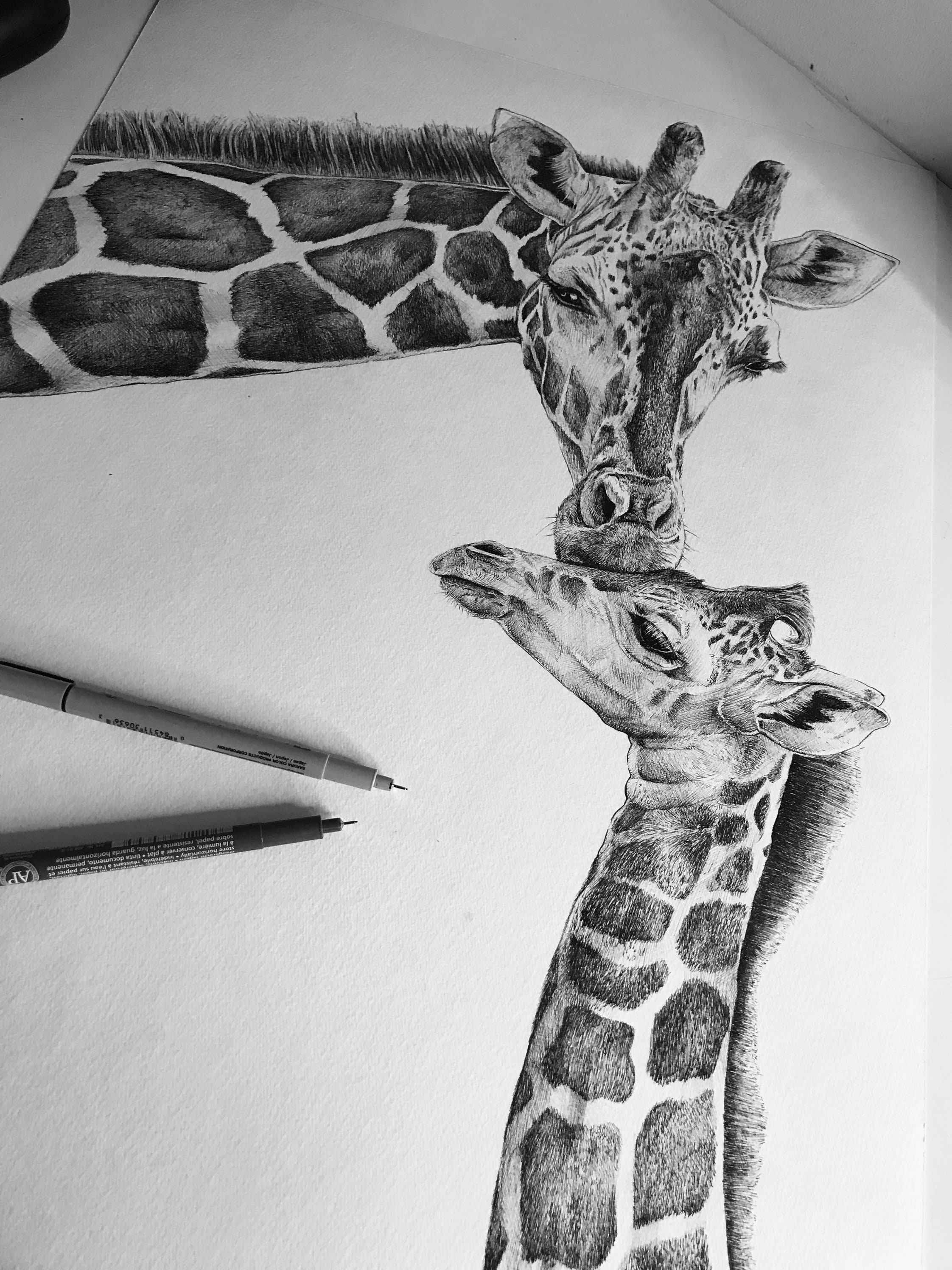 Mom and Baby Giraffe Black and White Print - Etsy