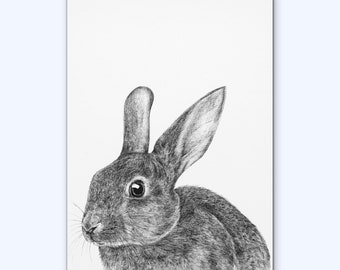 Bunny Rabbit Print - Black and White Art