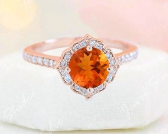 RUDRAFASHION 1.00 Ctw Round Cut Orange Sapphire & White Diamond 14K Gold Over .925 Sterling Silver Womens Engagement Ring RUDRAFASHION 1.00 Ctw Round Cut Orange Sapphire & White Diamond 14K Gold Over .925 Sterling Silver Womens Engagement Ring