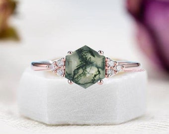 Green Coffin Ring* Moss agate Ring* Sterling Silver ring* handmade ring* Birthstone Ring* Statement Ring* coffin moss agate gemstone ring*