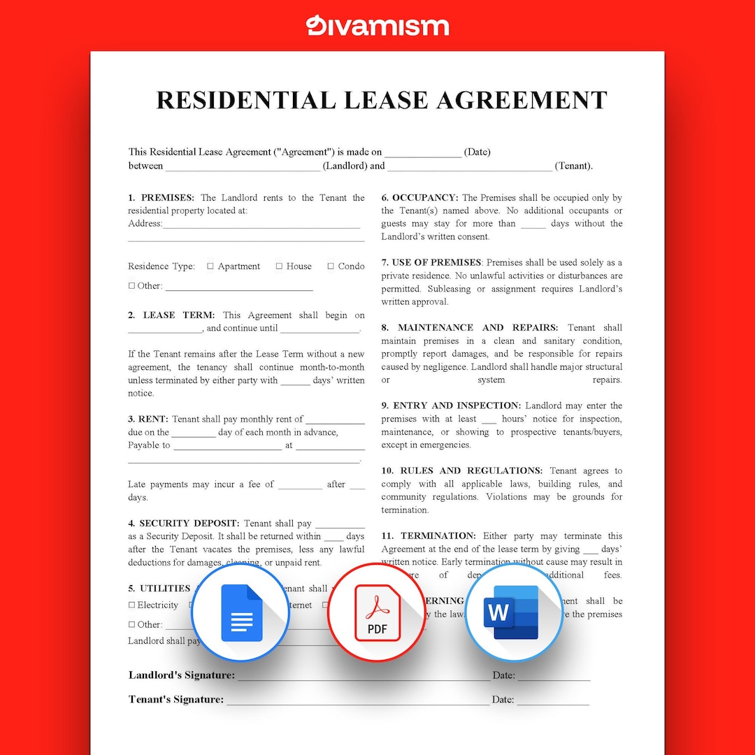 Less Agreement Form Rental Lease Agreement Template: Editable Property Contract Form ...