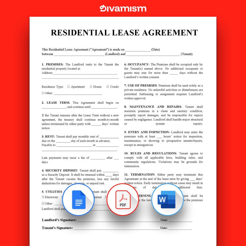 Rental Lease Agreement Template: Editable Property Contract Form ...