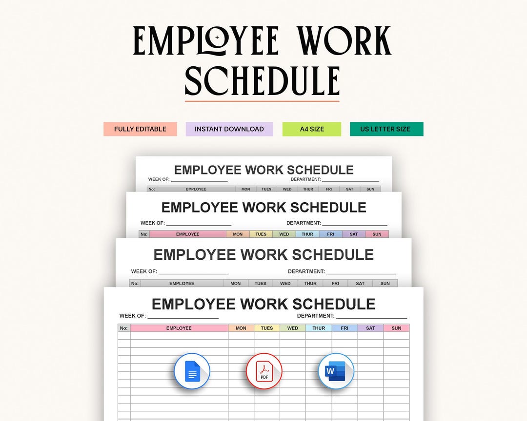 Employee Schedule Template: Weekly Time Sheet (PDF, Word, Google Docs ...