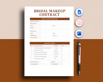 Bridal Makeup Artist Contract Template, Beauty Salon Invoice (Digital Download)